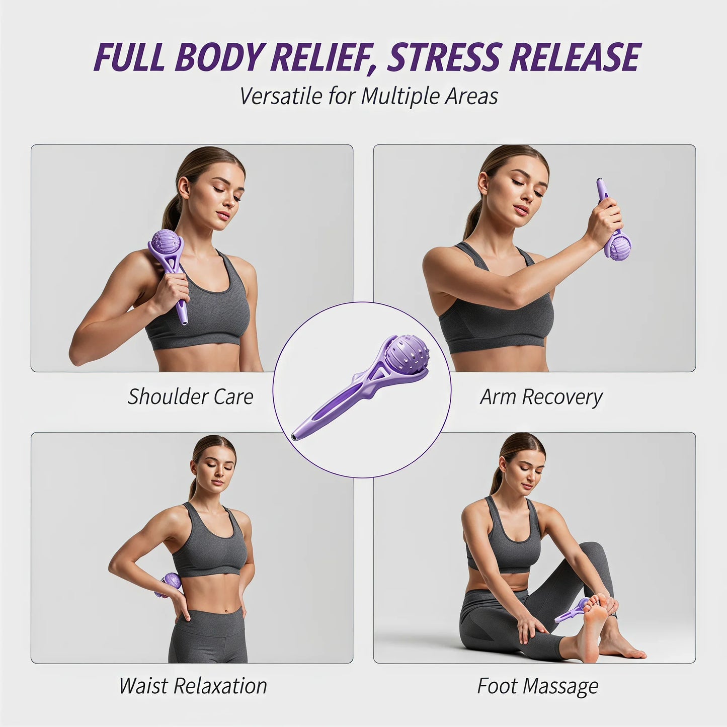 Handheld Acupoint Massage Roller Stick Portable Deep Tissue Fascia Massager for Full Body Muscle Relaxation Trigger Point Therap