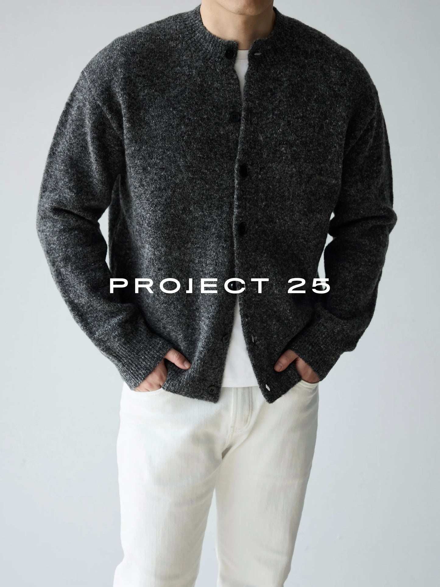 PROJECT 25 Men's Vintage Melange Wool Cropped Button-Down Cardigan – Relaxed Fit Heathered Knit Sweater