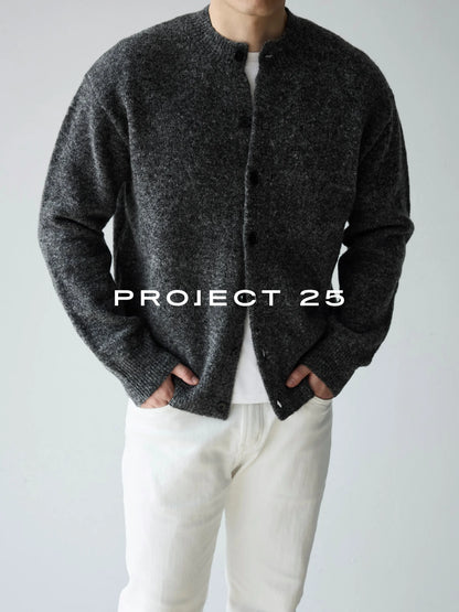 PROJECT 25 Men's Vintage Melange Wool Cropped Button-Down Cardigan – Relaxed Fit Heathered Knit Sweater