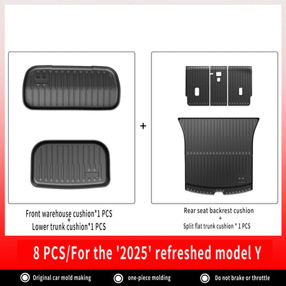 For New Tesla Model Y Launch 2025+ Juniper 2025+ TPE Floor Mats & Cargo Liner, All Weather Trunk Mats Floor Liner Backrest Mats