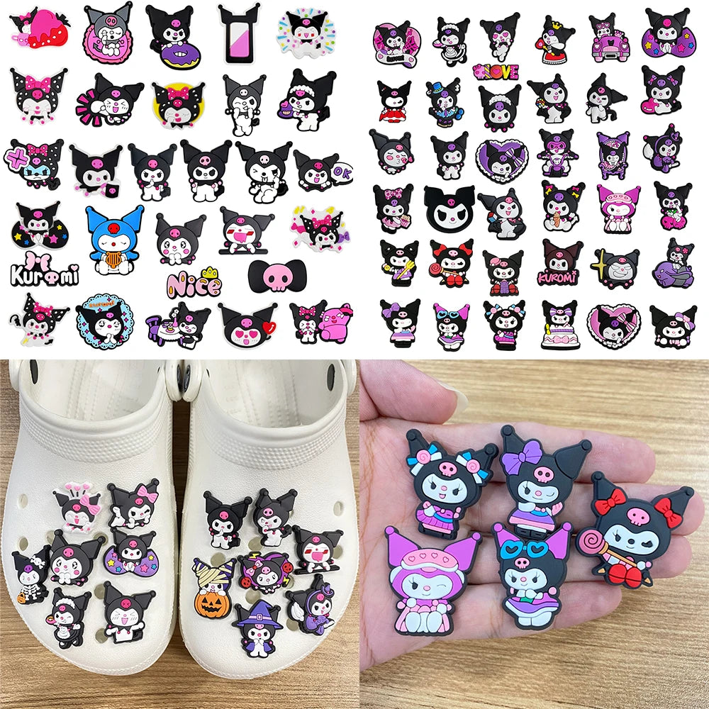 6-66PCS Cartoon Kuromi Shoe Charm Mix Wholesale PVC Decor Buckle Sandal Clog Bag Wristband Detachable Waterproof To X-MAS Gift