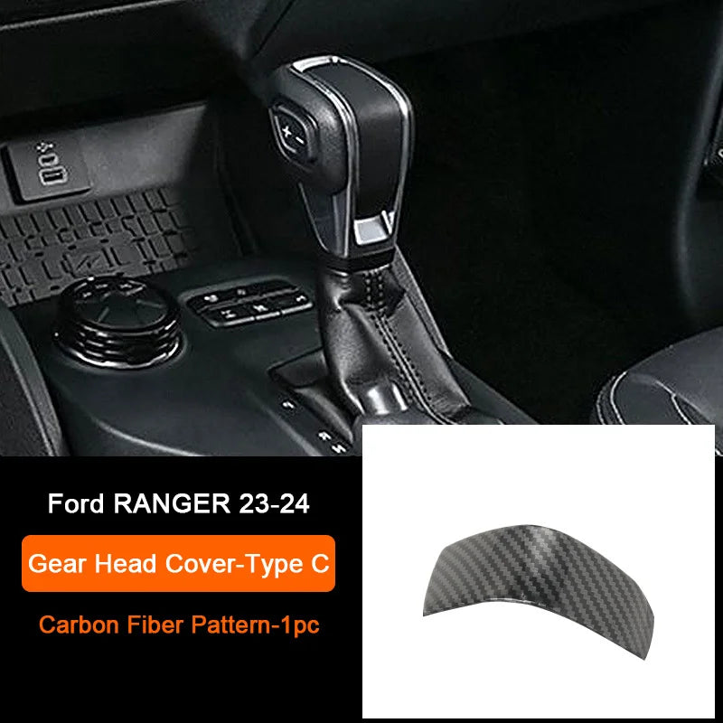 Carbon Fiber Car Interior Overlay Accessories For Ford Ranger Raptor Wildtrak T9 2022-2025, Central Gear Shift Panel Door Trim