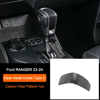 Carbon Fiber Car Interior Overlay Accessories For Ford Ranger Raptor Wildtrak T9 2022-2025, Central Gear Shift Panel Door Trim