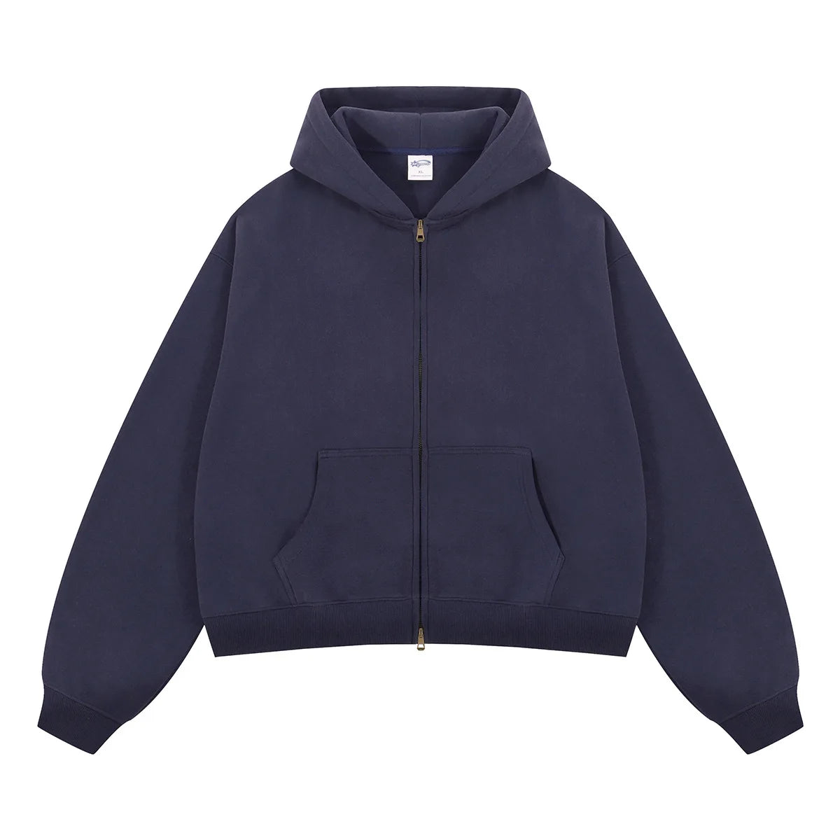 Custom LOGO women's  Autumn Winter New 370G Heavy Fleece BOXY Short and Wide Double Head Zipper Cardigan Couple Hooded Sweater