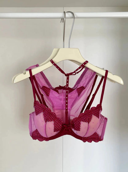 French-style Heart Embroidery Lingerie Set for Petite Women Soft Steel Cups Romantic Bra Set Hot Sale Comfortable  S-XL Hot Sale