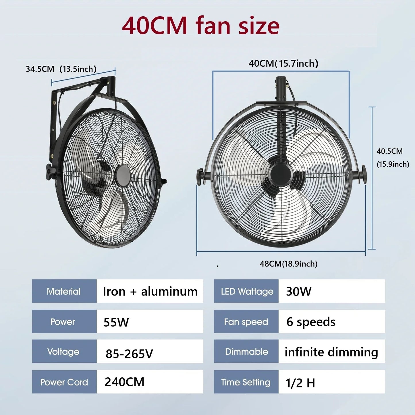 Modern Wall Fan Remote Control 6 Speed Electric Fan Ventilation Multi-Adjustable Oscillating Head Timer LED Ceiling Fan Light