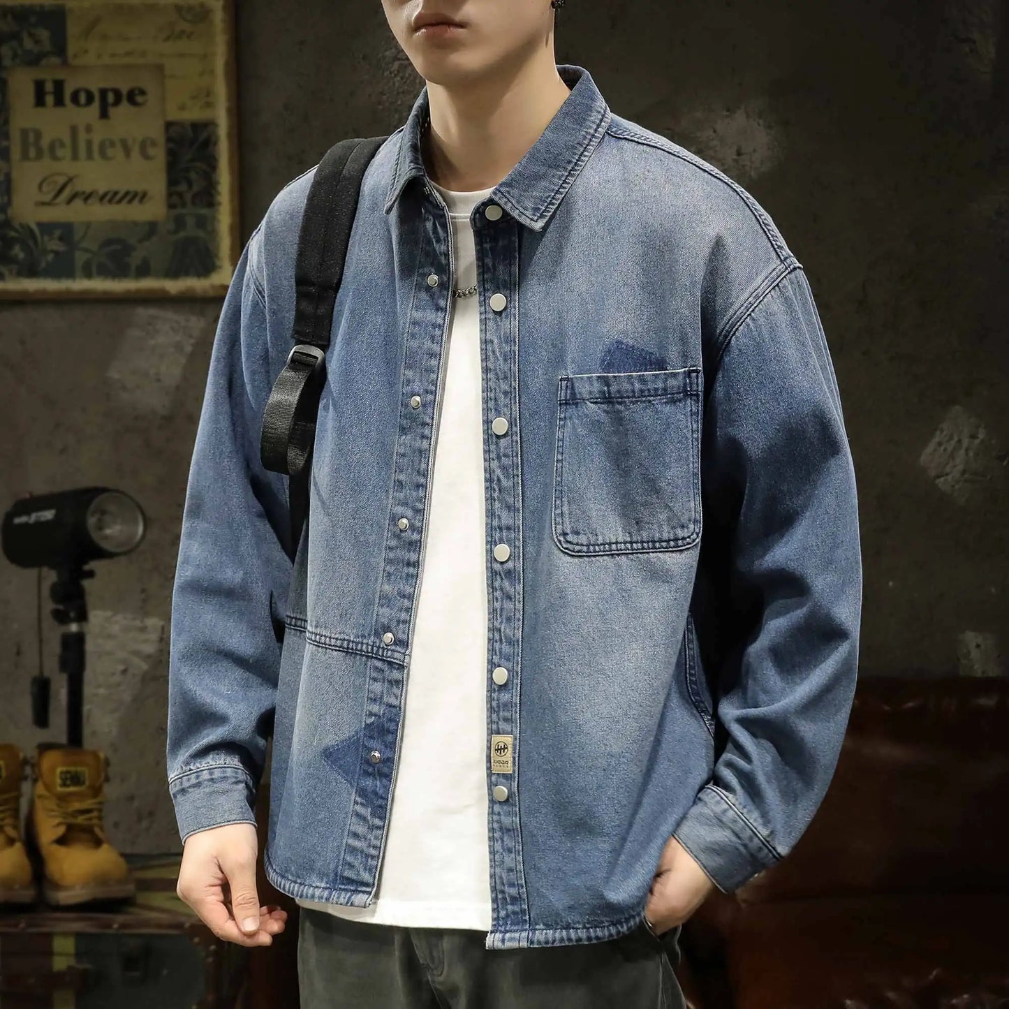 Heavy Industry Washed Denim Jacket Men's Spring and Autumn New Trendy Brand Handsome Tooling Jacket Loose Retro Denim Shirt