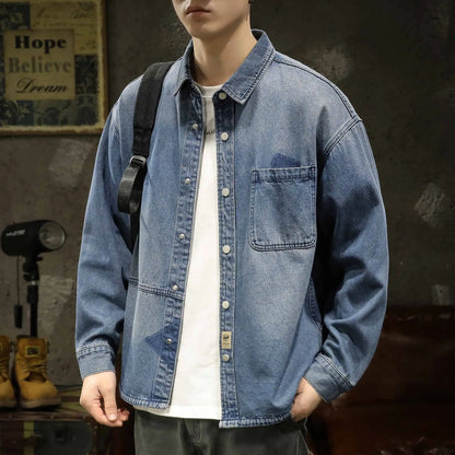 Heavy Industry Washed Denim Jacket Men's Spring and Autumn New Trendy Brand Handsome Tooling Jacket Loose Retro Denim Shirt
