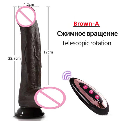 Black large fake dildo electric telescopic swinging fake penis masturbator adult sex toy soft heating vibrator G-point massager