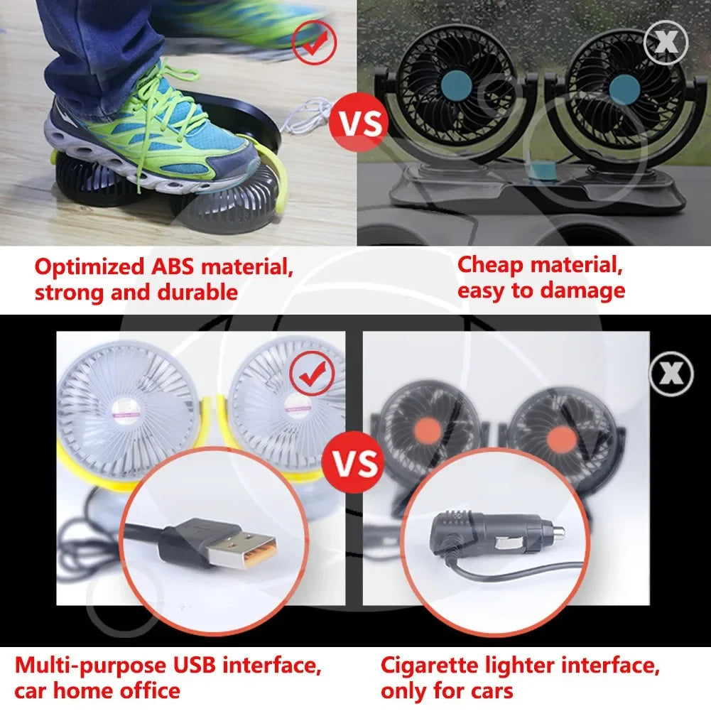 5V / 12v / 24V Car USB Fan Cooling Car Fan Dual Head Car fan 3 Speeds Adjustable For Auto Cooler Air Fan Car Accessories fan