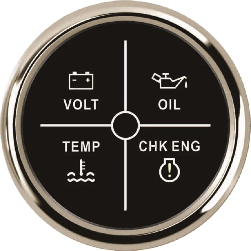 New 52mm 4 LED Alarm Gauge Meter Volt Water Temp Oil Pressure Alarm Indicator Gauge Meter with Red Backlight for Car Boat Yacht