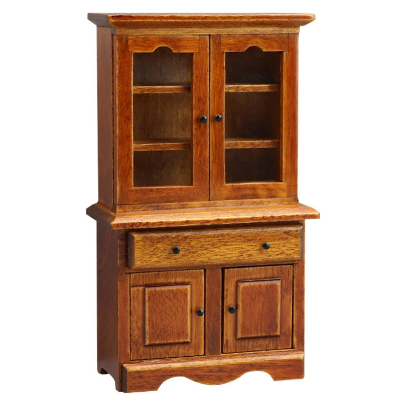 1PC Vintage Miniature Furniture 1:12 Dollhouse Wood Table Multifunction Cabinet Bookcase Model Toy Cupboard Dolls Accessories