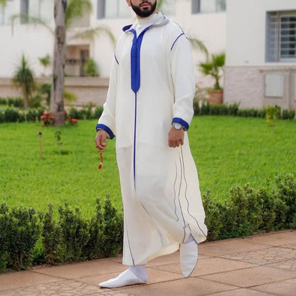 White Muslim Slim Fit Mens Thobe Robe Shirt