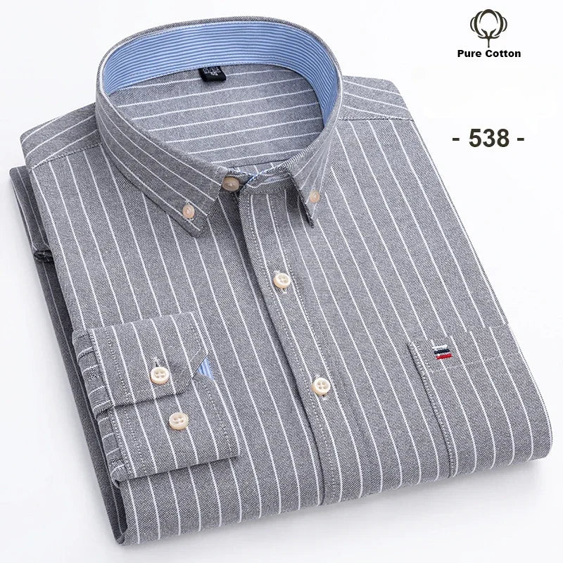 New In Shirt Plus Size 7XL 100% Cotton Oxford Long-Sleeve Shirts for Man Slim Fit Formal Plain Shirt Plaid Office Elegant Clothe