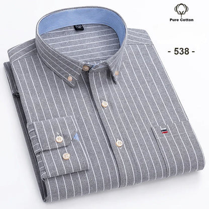 New In Shirt Plus Size 7XL 100% Cotton Oxford Long-Sleeve Shirts for Man Slim Fit Formal Plain Shirt Plaid Office Elegant Clothe