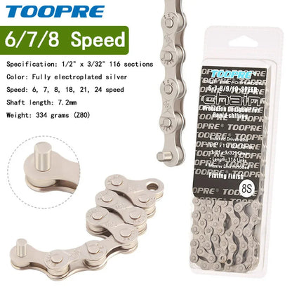 TOOPRE Bicycle chain 6 7 8 9 10 11 12 speed MTB Road bike Chain Single Speed Velocidade Electroplated Silver Golden Chain 116L