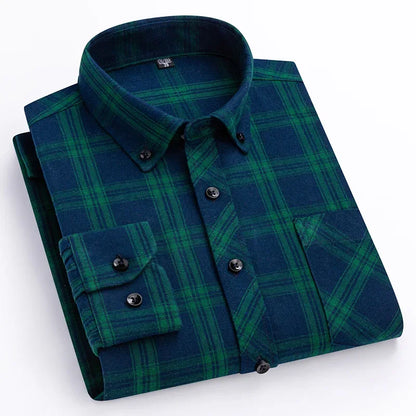 New Flannel Plaid Long Sleeve Men Casual Shirts Autumn Winter Fashion Plus Size Regular Fit Smart Dress Shirts Daily Clothes Top