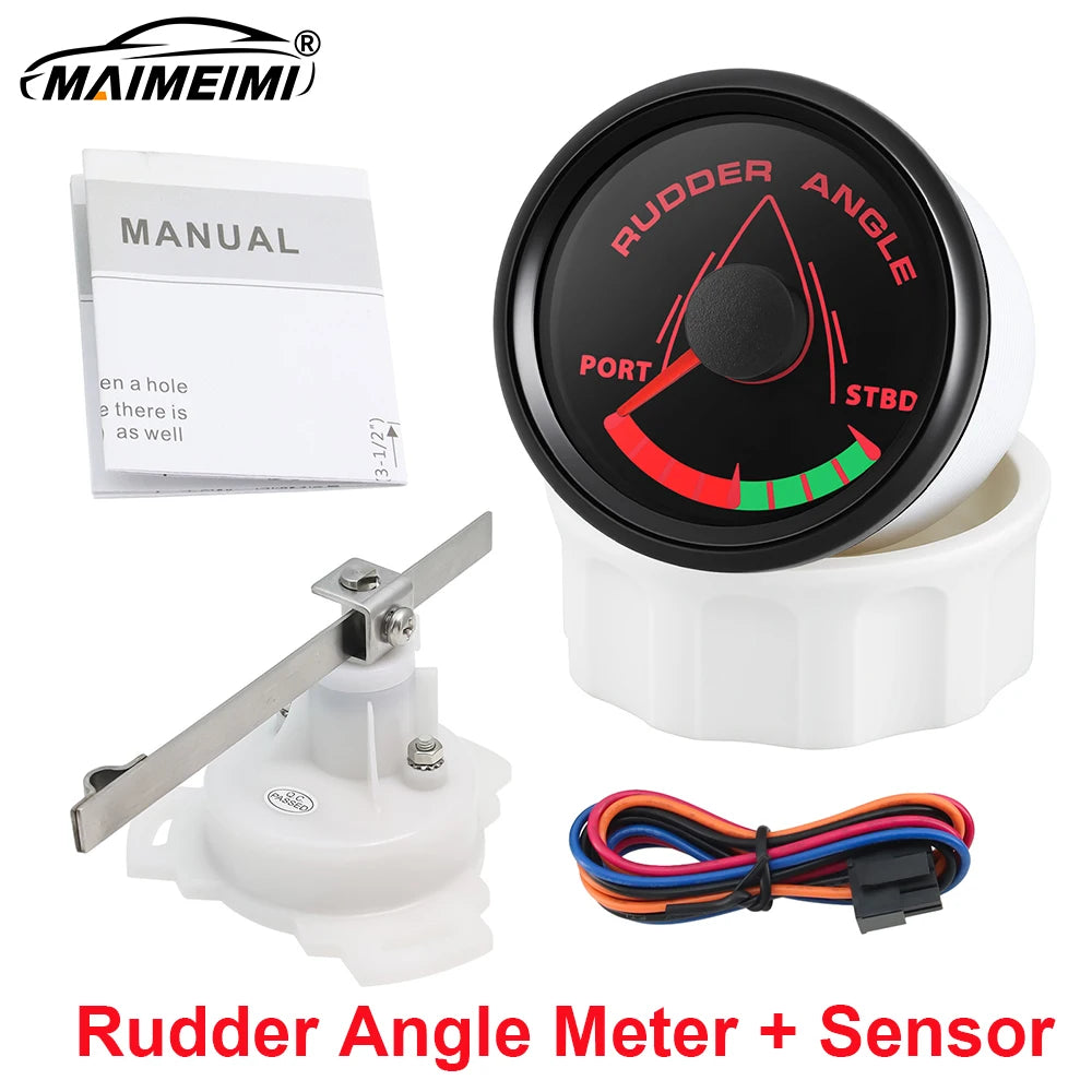 52MM Rudder Angle Indicator with 8 colors backlight Waterproof Rudder Position Gauge with Sensor 0-190ohm for Boat Yacht Marine