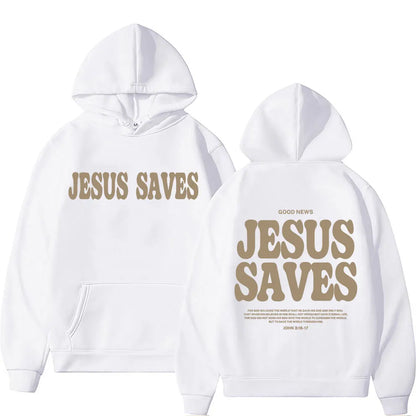 Aesthetic Jesus Saves Hoodies Christian Apparel Print Oversized Sweatshirts Men Women Vintage Fashion Autumn/Winter Warm Hoodie