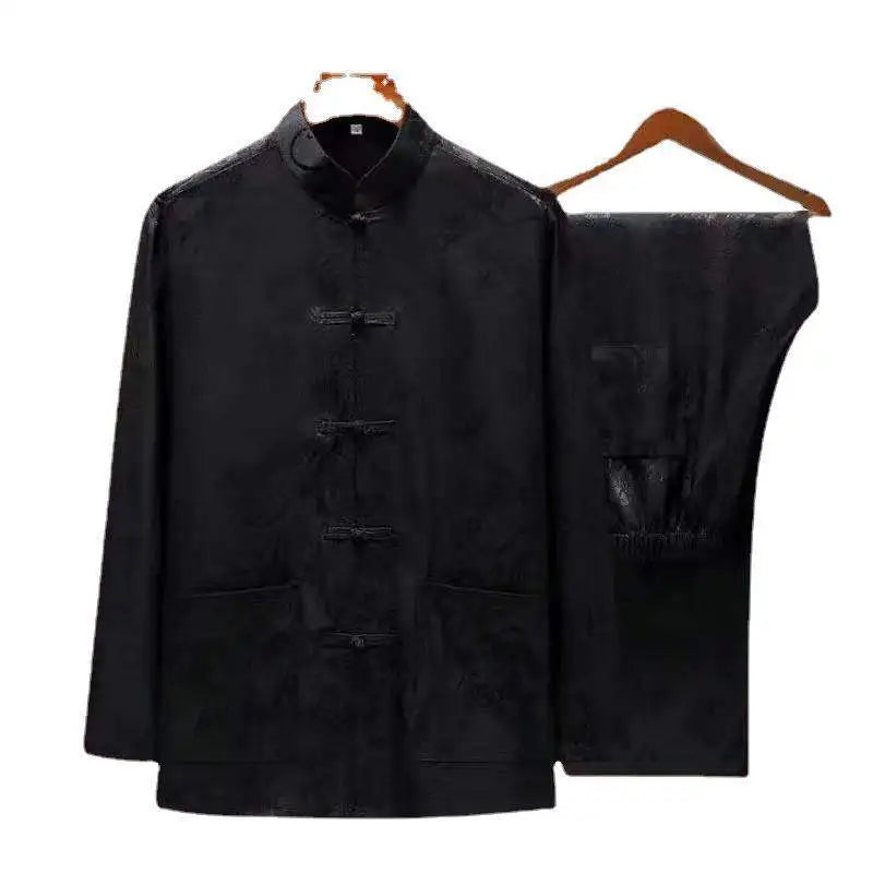 Men's Long Sleeve Ice Silk Tai Chi Suit Traditional Chinese Hanfu Vintage Style Tang Costume Elderly Fashion Dad's Clothing