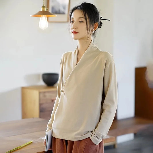 Double-Sided Velvet Button-Up Base Shirt Women's Autumn Winter Inner-Outer Shirt V-Neck T-Shirt Top Women's Fashion
