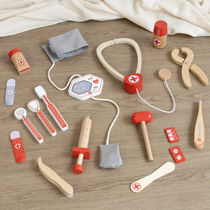 Wooden Pretend Play Doctor Educational Toys for Children Medical Simulation Medicine Chest Set for Kids Role Playing Pretend Toy
