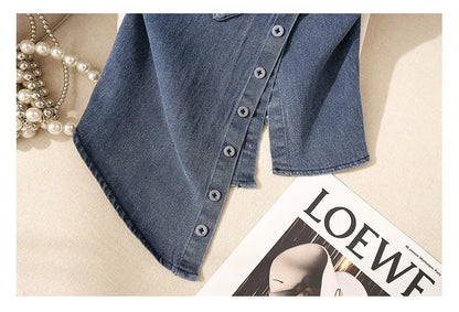 Irregular Halter Neck Denim Crop Top Women Summer Outdoor Wear with Chest Pad Slimming Sexy Girl Shirt Short Length Zipper