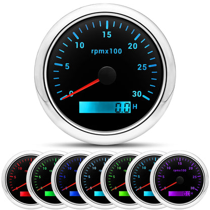 85MM Tachometer with LCD Hour Meter For Marine Boat Car RPM Gauge 8000rpm 6000rpm RPM Meter Tach Gauge 7 Colors LED Backlight
