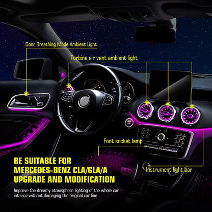 For Benz W176 W117 W156 A CLA GLA 12/64 Colors Ambient Lights Turbine Air Vent Lamps Dashboard Door Lighting Kit Car/App Control