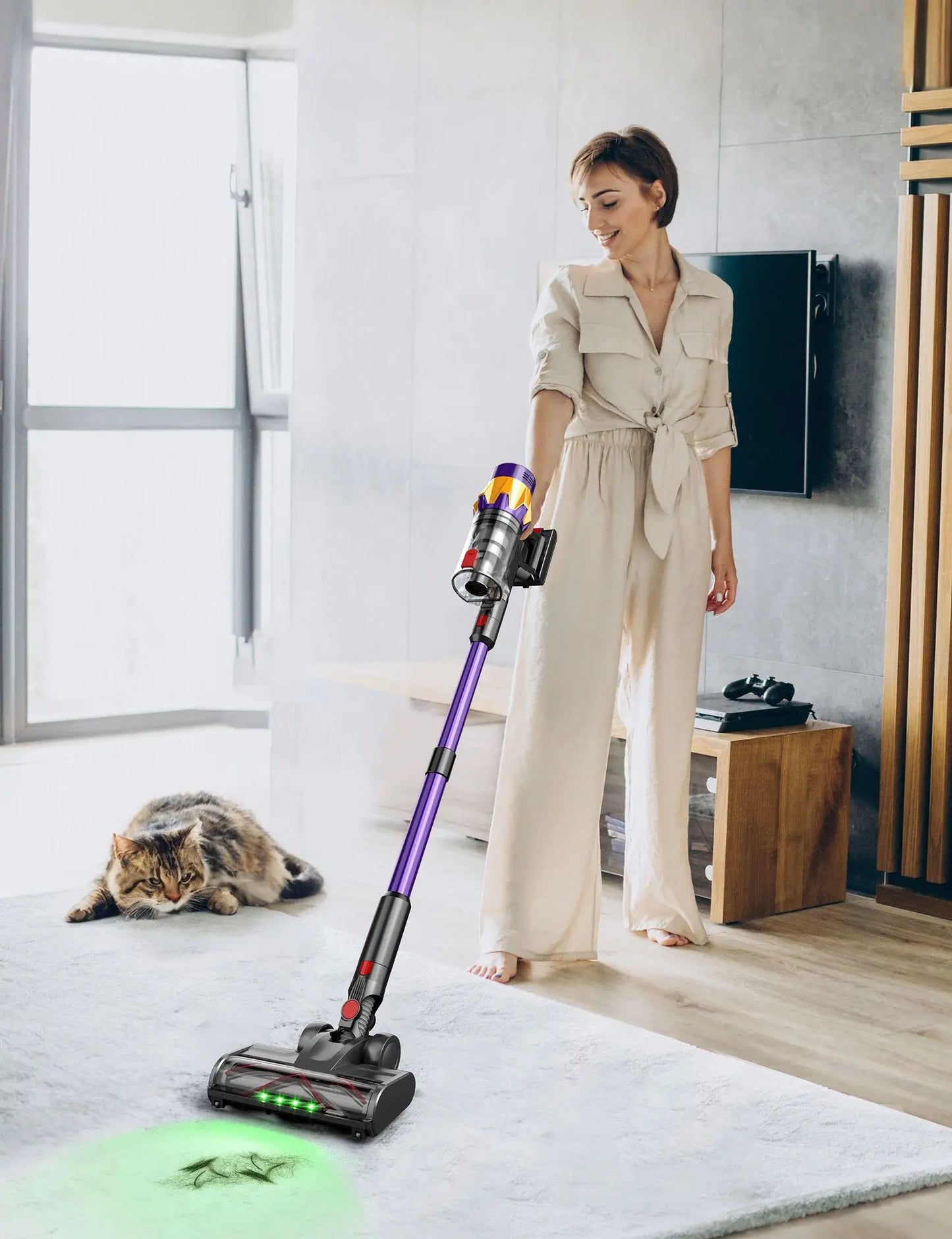 V18 Cordless Vacuum Cleaner 550W 35000PA - Powerful Brushless Motor, Household Vacuum Cleaner Pet Brush Large Suction