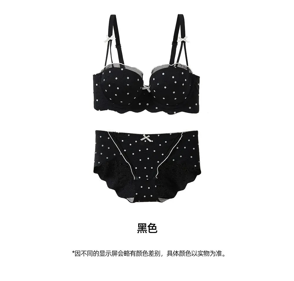 Ensemble Soutien-Gorge French Coquette à Pois Sans Armature, Effet Push Up Pour Petite Poitrine Forme Pêche, Confortable et Sexy