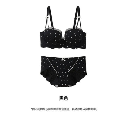 Ensemble Soutien-Gorge French Coquette à Pois Sans Armature, Effet Push Up Pour Petite Poitrine Forme Pêche, Confortable et Sexy