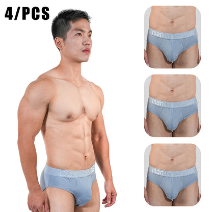 4pcs Mens Briefs Underpants Loose Plus Size Briefs Mid Waist Black Gray Sports Underwear Heavyweight Boys Breathable Panties 6XL