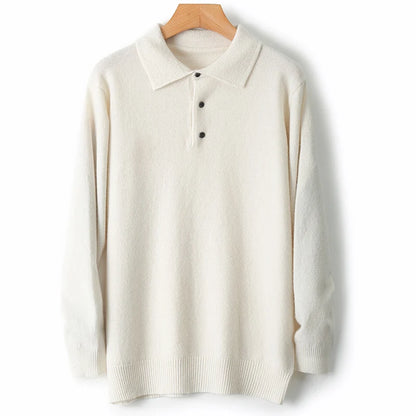 Autumn And Winter 100% Pure Wool Men's Polo Lapel Sweater Loose Large Size Casual Knit Bottoming Shirt