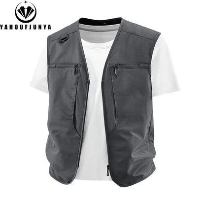 2026 Summer Men Sleeveless Outdoor Cargo Leisure Work Vest Men Pocket Solid Color Fishing Camping Thin Vest Male Waistcoat 8XL