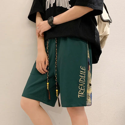 High Street Ice Silk Shorts Men Summer Thin Quick Dry Beach Pants Loose Straight Leg Loose Sports Casual Streetwear Joggers Man