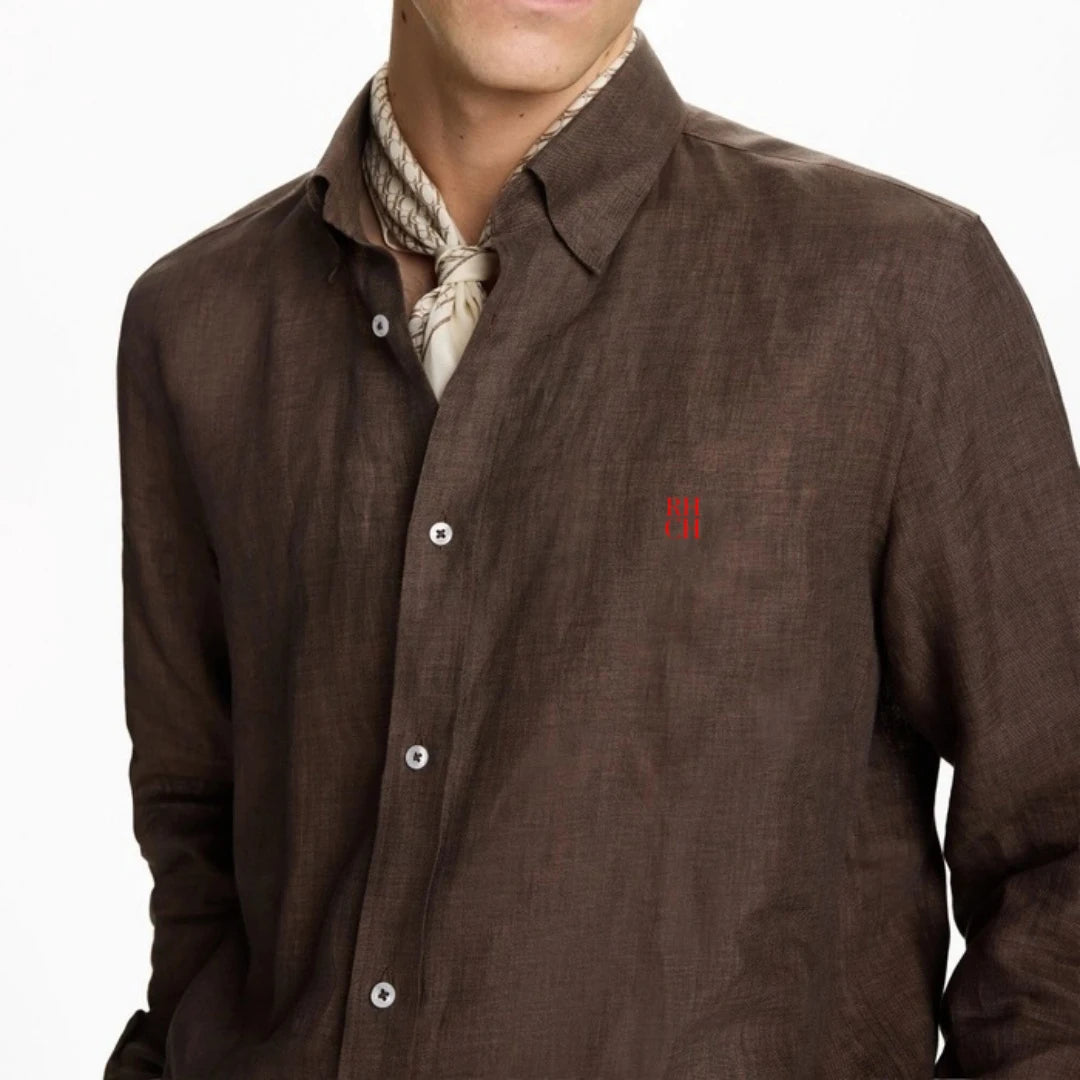 RHCH Men Pure  Shirt Luxury Embroidery Logo Button Down Collar Casual Breathable Solid Color Formal Business Shirts For Men