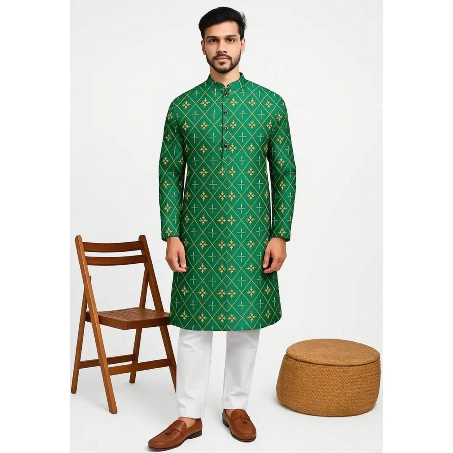 Men Digital Printed Kurta Shirt Regular Fit Mandarin Collar Long Suitable All Occasions Such Wedding Hari Raya National style