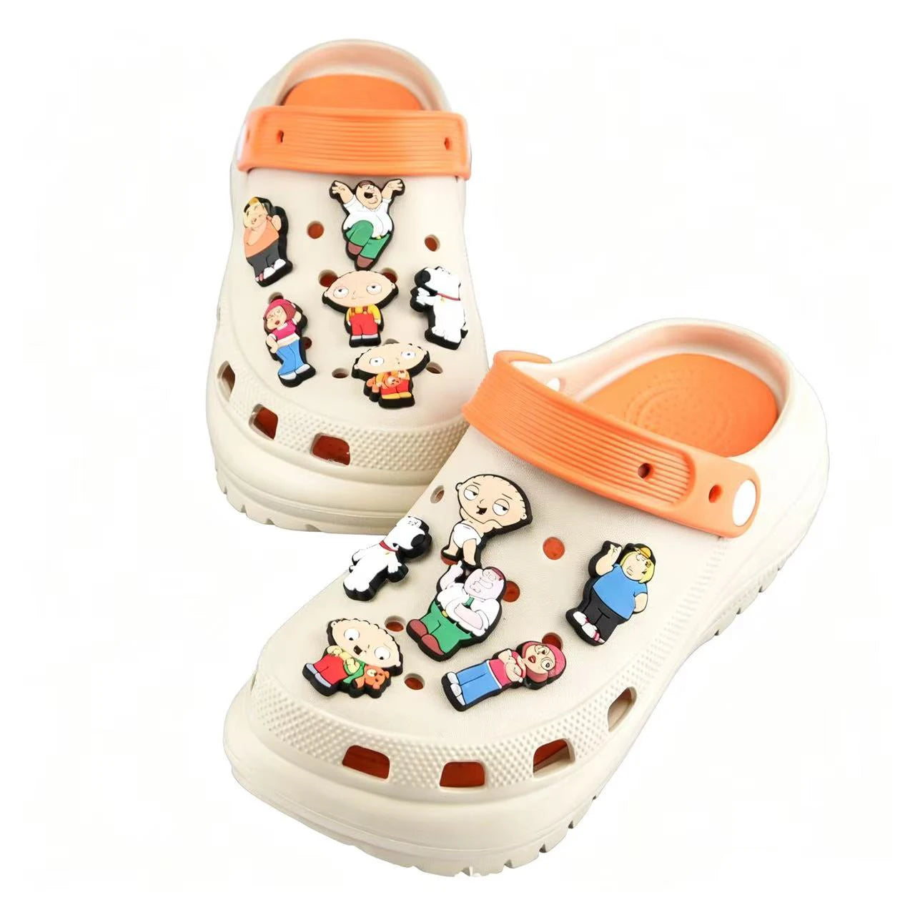 17-100pcs Cartoon Family Guy Shoe Charms For Slides Sandals, PVC Shoe Decorations Accessories For Christmas Gift Party Favor