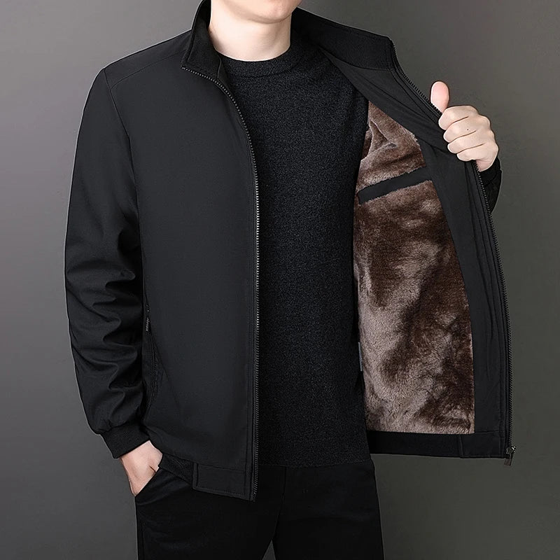 Cross border 2025 new high-end executive cotton jacket men's coat with plush and cotton thickened warm stand up collar casual