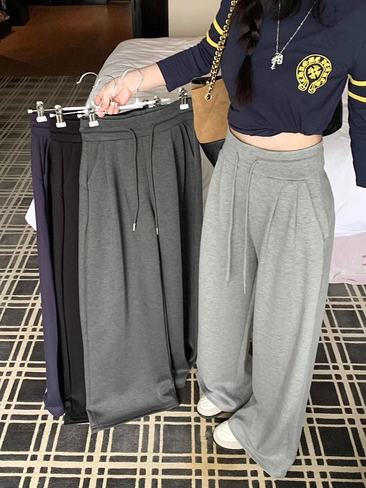 High Waist Wide Leg Sport Pants Women Loose Lazy Style Spring Autumn Casual Straight Long Trousers Comfortable High Waist