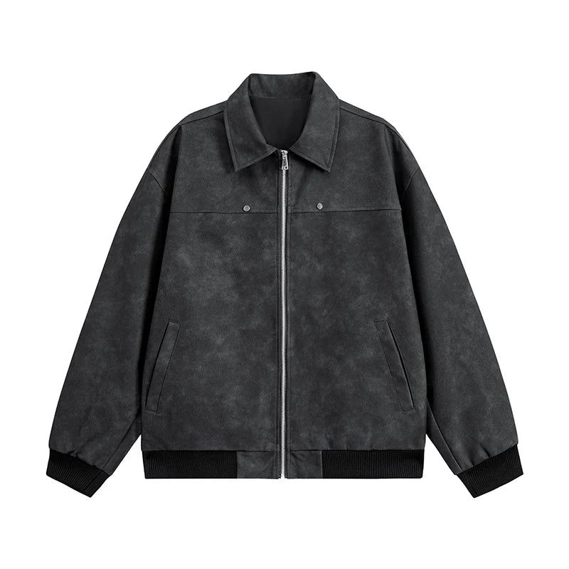 Trend Men's Faux Leather Jacket Autumn Winter Fashionable Solid Color Standing collar PU Leather Biker Jacket Handsome Men Coat