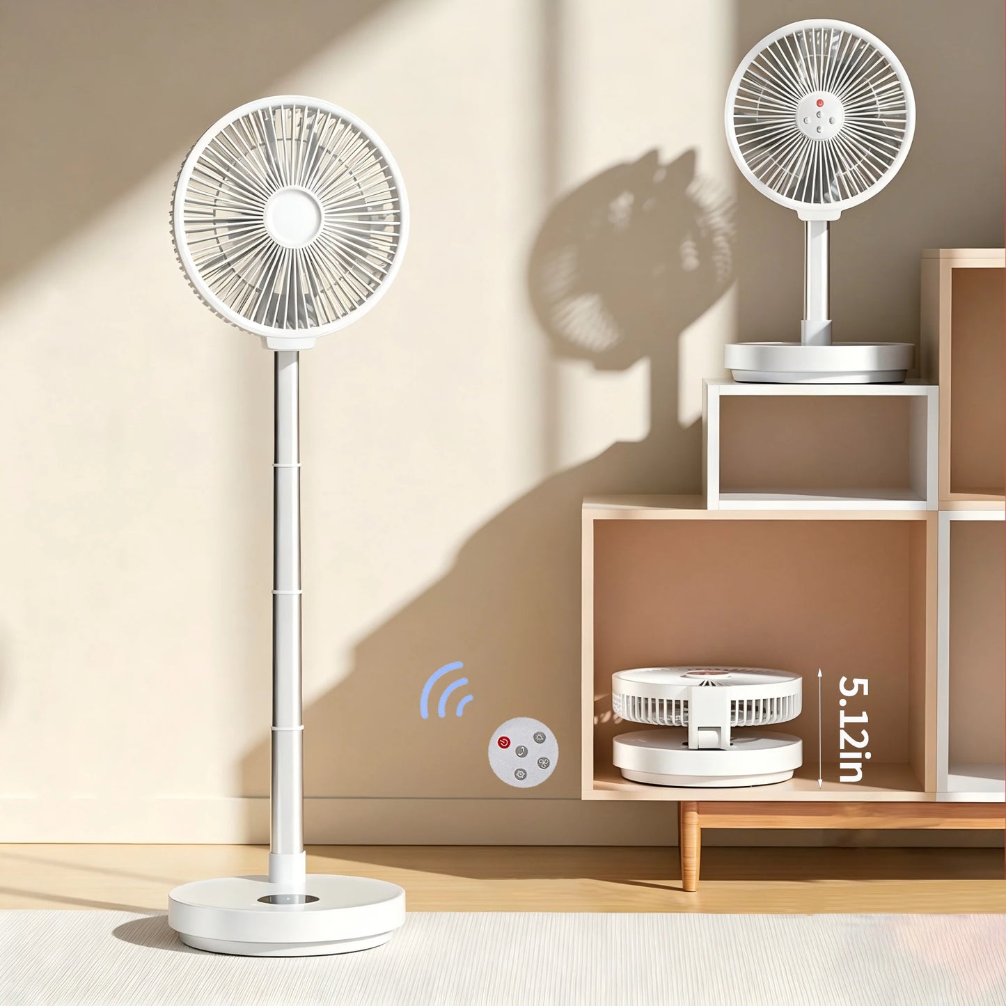 Remote control folding fan home bedroom outdoor camping fan silent LED light shaking left and right 10 inch desktop vertical fan