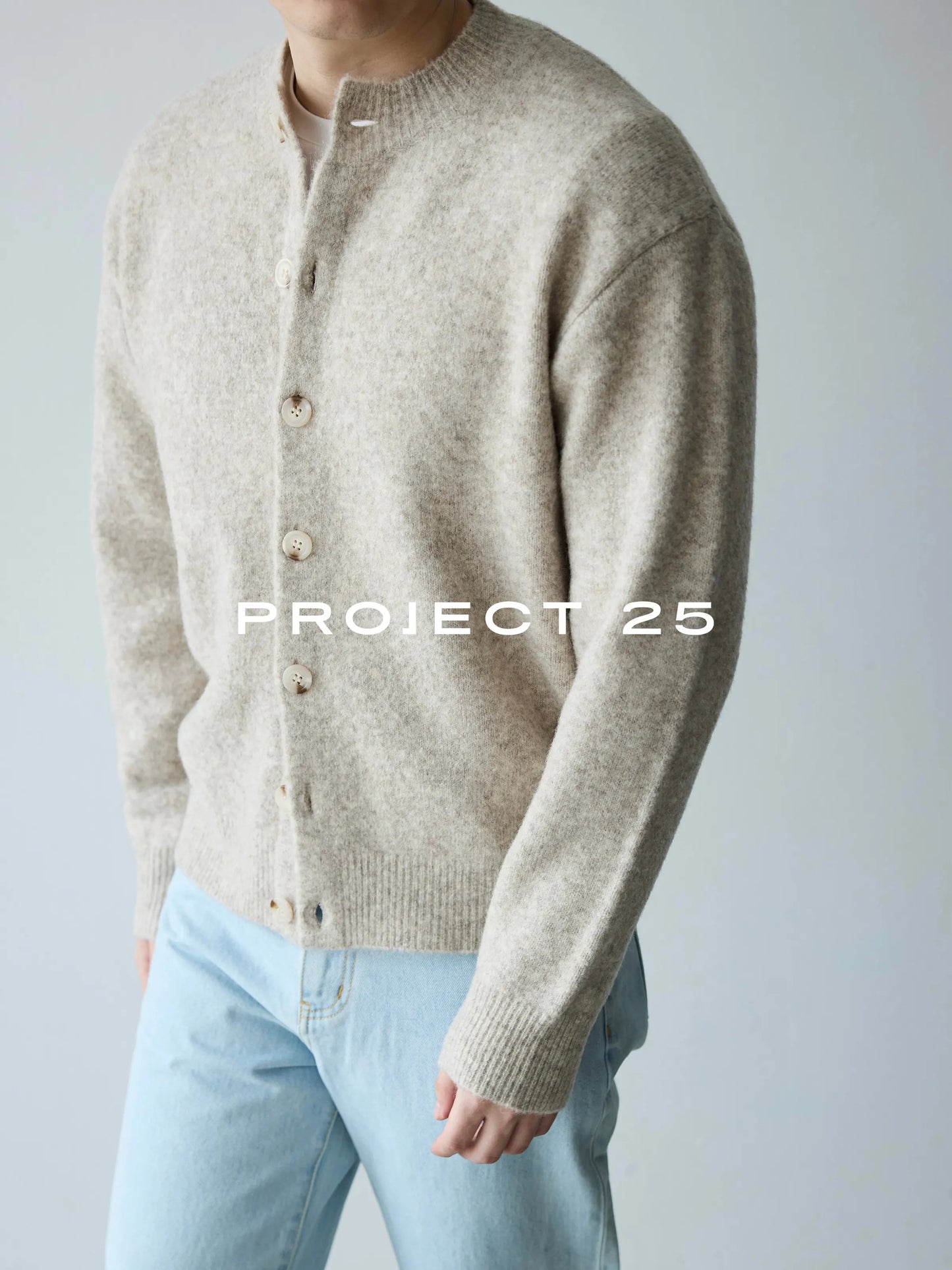 PROJECT 25 Men's Vintage Melange Wool Cropped Button-Down Cardigan – Relaxed Fit Heathered Knit Sweater