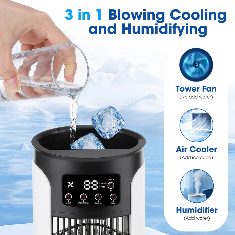 Air Conditioning Fan 6 Speeds USB Mini Air Conditioner Timing Home Office Air Cooler with Humidifier Desktop Misting Fan
