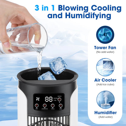 Air Conditioning Fan 6 Speeds USB Mini Air Conditioner Timing Home Office Air Cooler with Humidifier Desktop Misting Fan
