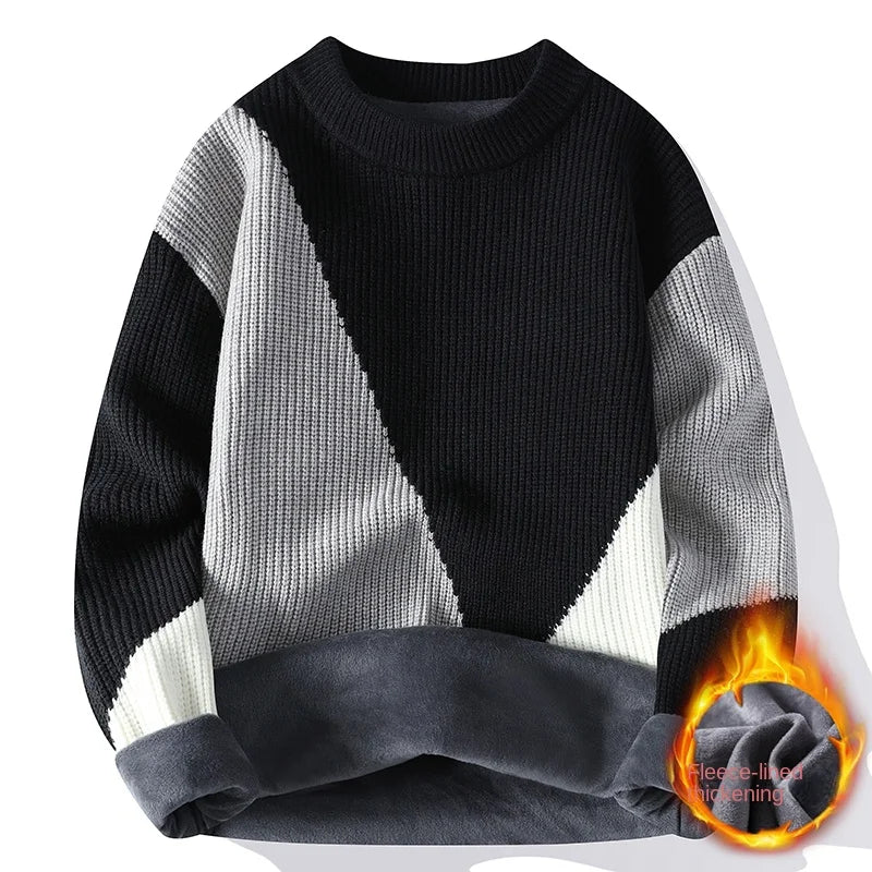 2024 Autumn Mink Velvet Imitation Mink Velvet Fashion Brand High Quality Splicing Pullover Round Neck Loose Sweater Sweater Men