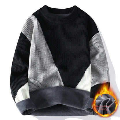 2024 Autumn Mink Velvet Imitation Mink Velvet Fashion Brand High Quality Splicing Pullover Round Neck Loose Sweater Sweater Men
