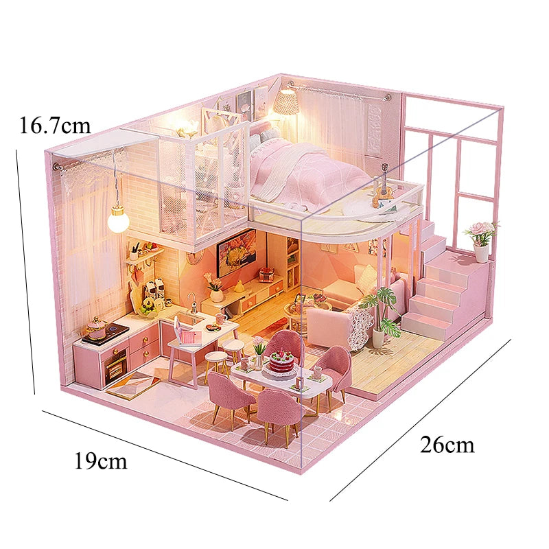 Doll Houses Kits 3D Puzzle Handmade Wooden Mini DollHouse Assembly Building With Furniture Kit Toys For Xmas Birthday Gifts