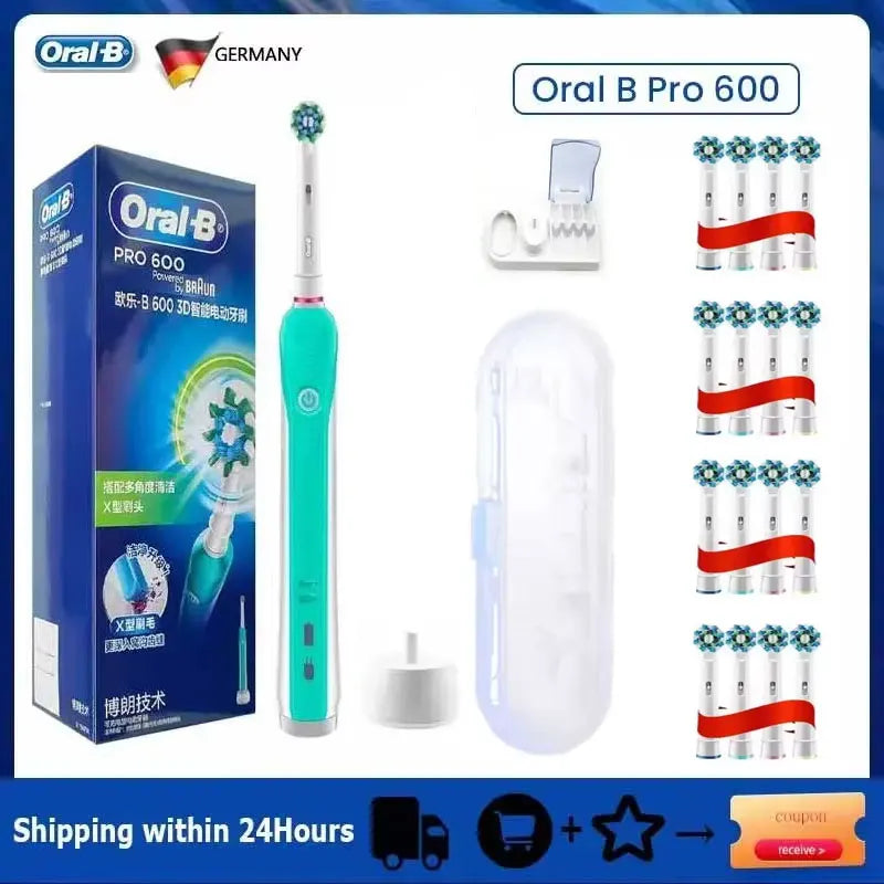 Oral B Electric Toothbrush Pro 4000 3D Action Daily Clean Teeth Visible Pressure Sensor 4 Modes Gum Cares Waterproof Rechargeabl